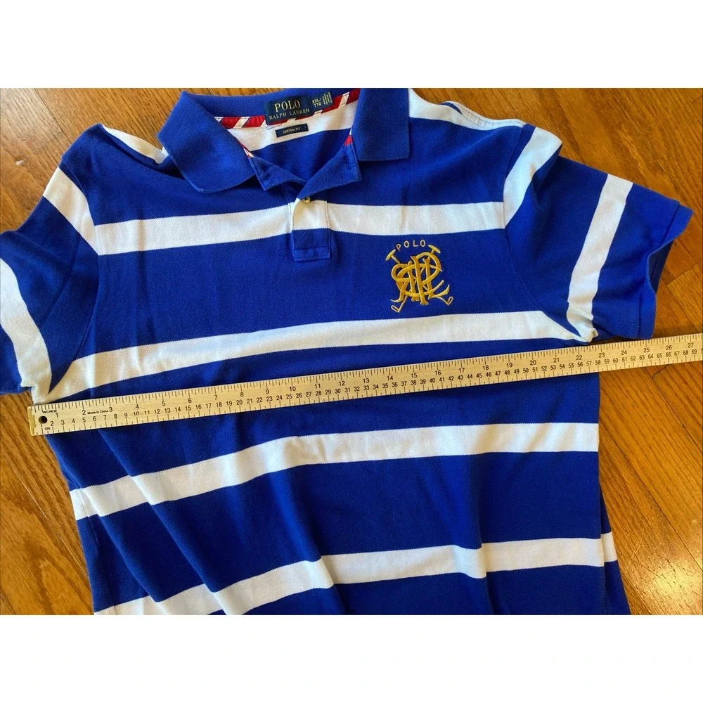 Polo Ralph Lauren Large Logo Striped Polo Shirt Custom Fit 2XL Blue White